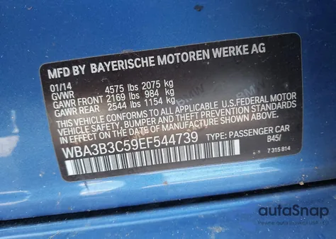 2014 BMW 328 xDrive из США, поврежденный, VIN WBA3B3C59EF544739